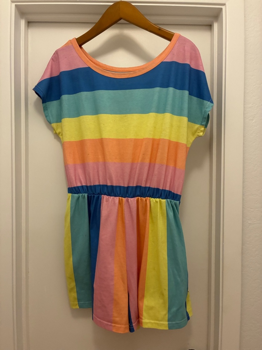 Rainbow Stripe Short Sleeve Romper - Multi